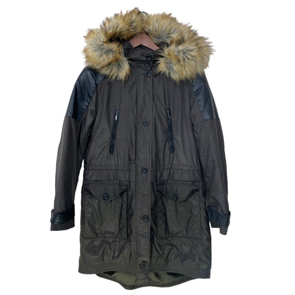 Karen Millen Women's Size 8 Brown Faux Fir‎ Trim Hood Thick Winter Parka Coat